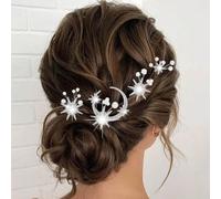 BARTOSI Lot de 4 épingles à cheveux argentées en forme de lune et d'étoiles avec strass et perles pour mariée - Accessoires de cheveux pour femmes et filles
