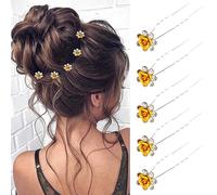 Bartosi Lot de 5 épingles à cheveux en forme de fleur en cristal pour mariée - Pinces à cheveux décoratives pour femmes et filles (dorées)