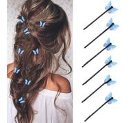 Bartosi Lot de 6 barrettes à cheveux en forme de papillon en tissu - Bleu