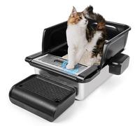 Bartuke Stainless Steel Cat Litter Box, Extra Large High Sided Metal Litter Tray with Scoop, Filter Pedal, Garbage Bags, Non-Sticky,Non-Odor, Easy Cleaning (Black)