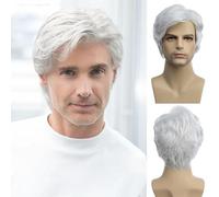 Baruisi Perruque courte blanche synthétique résistante à la chaleur pour homme - Perruque de cheveux naturels pour Halloween et cosplay - Blanc