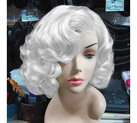 Baruisi Perruque courte bouclée blanche pour femme, perruque synthétique naturelle ondulée pour cosplay, fête