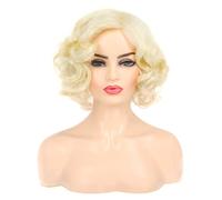 Baruisi Perruque courte bouclée blonde pour femme - Perruque synthétique ondulée naturelle pour costume de cosplay