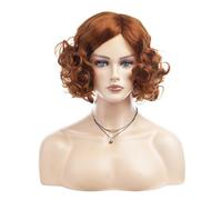 Baruisi Perruque courte bouclée orange pour femme - Synthétique naturelle ondulée - Pour cosplay, fête - Orange