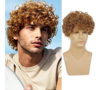 Baruisi Perruque courte bouclée pour homme - Marron clair - Pour Halloween et cosplay