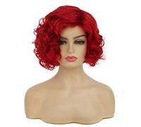 Baruisi Perruque courte bou rouge pour femme - Perruque synthétique ondulée naturelle pour costume de cosplay, fête - Rouge