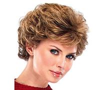 Baruisi Perruque courte marron Pixie pour femme - Aspect naturel - Cheveux synthétiques bouclés avec frange