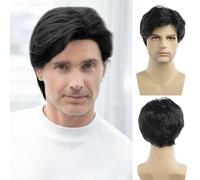 Baruisi Perruque courte noire synthétique résistante à la chaleur pour homme