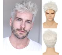 Baruisi Perruque pour homme - Blanc crème - Cheveux synthétiques courts - Pour cosplay - Avec bonnet