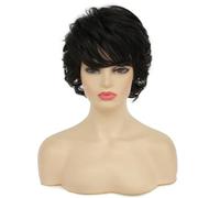Baruisi Perruques courtes et duveteuses pour femme - Synthétiques souples et résistantes à la chaleur - Perruque de rechange pour soirée déguisée - Noir
