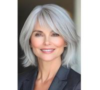 Baruisi Perruques de cheveux courts gris pour femme synthétique raide aspect naturel Cosplay perruque avec frange