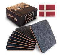 BARVIVO Lot de 8 Dessous de Verre Noirs absorbants pour Boissons - sous-Verres à Deux côtés Parfaits pour protéger la Table en Bois avec Un côté en liège Qui empêche Les Rayures et Un côté en Feutre