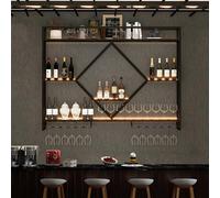 Bas à vin métallique Murale, étagère de Bar, étagère d'alcool, Barre de Murs flottants, Porte-expositive de Rangement de vin en Fer, Porte-vin Moderne avec Porte-Verre à vin pour la Cuisine du Bar