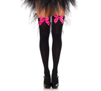 Leg Avenue Bas Autoportant en Nylon avec Nœud Taille Unique Noir/rose Foncé