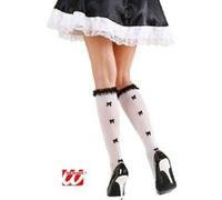 WIDMANN 2034F - Paire de Chaussettes avec Dentelle et Rubans, Femme Adulte, théâtre, Serveuse, Carnaval, fêtes à thème, 70 DEN, Taille Unique, Couleur Blanc