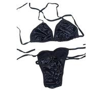 Bas de bikini à pois - Maillot de bain deux pièces - Bikini à nouer sur les côtés - Bikini arc-en-ciel métallique liquide - Ensemble de bikini brillant rembourré 2 pièces - Barboteuse américaine, Noir