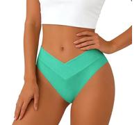 Bas de bikini pour femme - Col en V - Taille haute - Short de bain coquin - Couleur unie - Short de plage côtelé - Contrôle du ventre - Coupe haute, O vert menthe, L