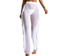Bas de bikini pour femme - Pantalon de plage tricoté transparent avec taille élastique - Taille haute - Pantalon en maille transparente - Pantalon de plage - Taille haute - Legging sexy - Pantalon
