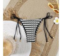 Bas de bikini rayé à nouer sur les côtés pour femmes, maillot de bain populaire en Europe et en Amérique pour les vacances d'été L,M,S,XSÉtoffe