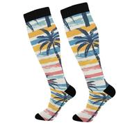Bas De Compressione Palmiers Rayés Femmes Chaussettes Haute 50Cm | Cyclisme Chaussette Course Chaussette De Compression Pour Entraînement Varices Gym