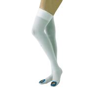 Bas de Contention Anti-Embolie TED 15-20mmHg, Unisexe, Compression Modérée Cuisse (15-20mmHg), Bande Antidérapante, Prévention TVP, Varices, Œdème - Post-Opératoire (Blanc, Large)