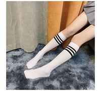 Bas De Contention Femme Médias sexy noir rayé blanc long chaussettes femmes sur le genou cuisse haut sur les bas des genoux filles filles chaussettes de genou chaud Bas Pour Porte Jarretelle(02 Stripe