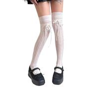 Bas de cuisse à motifs pour femme - Lacets au-dessus du genou - Chaussettes sans dérapage, blanc, Taille unique