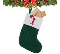 Bas de Noël avec initiales pour sapin de Noël | Bas de sapin de Noël brodés avec 26 initiales - Couleur vert-blanc - Bas décoratifs saisonniers - Sacs à bonbons pour mur, porte