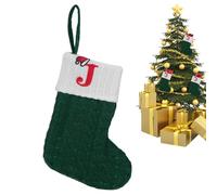 Bas de Noël brodés avec initiales, 26 initiales, couleur vert-blanc, bas décoratifs saisonniers, sacs à bonbons pour mur