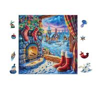 Bas de Noël Cottage 100 Pièces Puzzle Personne Âgée en Carton Rigide Facile Débutant Anti-Stress Stimulation Cognitive Loisir Créatif Petit Prix Premium 28x28cm