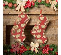 Bas de Noël en peluche avec imprimé pop-corn - 45,7 cm - Cadeau de fête - Personnalisable - Décoration de vacances