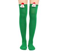 Bas de Noël longs au-dessus du genou - Chaussettes hautes pour costumes de fête de Noël - Chaussettes hautes à rayures - Chaussettes de Noël (vert, taille unique)