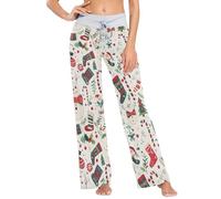 Bas de pyjama à motif bonhomme de neige pour femme avec cordon de serrage - Jambes larges et confortables, Motif chaussette de Noël bonhomme de neige, S