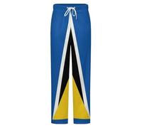 Bas De Pyjama En Flanelle Pour Femme Pantelon De Détente Long Et Doux Confortable Jambes Larges Imprimé Drapeau De Sainte-Lucie Pantalon De Nuit Décontracté Avec Cordon De Serrage Grande Taille S