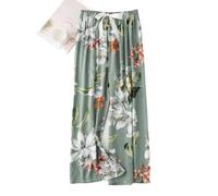 Bas De Pyjama Femme,Bas De Pyjama Doux Et Confortable pour Femme Imprimé Fleur De Cloche Fine Décontracté Vert Sauge Printemps Été Pantalon De Nuit Ample Stretch Taille Haute Pantalon De Yoga J