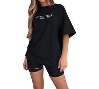 Bas De Pyjama Femme Ensemble Short Été Chic Coton Pantalon Grande Taille Ete Léger 2 Pieces Pantacourt Manches Courtes Pièces Vêtements Nuit Satin Pijamas Col V Court en À Longues Haute,Le Noir,XS