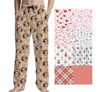 Bas de Pyjama Femme Personnalisée Avec Photo de visage Pantalon Pyjama Homme Personnalisé Avec Image pour Couples Famille Amis Cadeau Personnalisable drôles Noël Halloween Anniversaire Saint Valentin