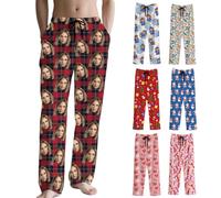 Bas de Pyjama Femme Personnalisée Avec Photo de visage Pantalon Pyjama Homme Personnalisé Avec Image pour Couples Famille Amis Cadeau Personnalisable drôles Noël Halloween Anniversaire Saint Valentin