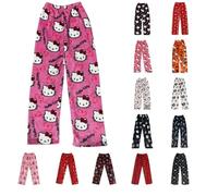 Bas de Pyjama Femme Polaire - Pantalon Pyjama Femme Flanelle Chaud et Doux Confort Cartoon Chat Anime Imprimé Kawaii Mode Décontracté Vêtements de Nuit Pantalons pour Maison Lounge