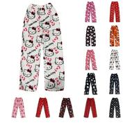Bas de Pyjama Femme Polaire - Pantalon Pyjama Femme Flanelle Chaud et Doux Confort Cartoon Chat Anime Imprimé Kawaii Mode Décontracté Vêtements de Nuit Pantalons pour Maison Lounge