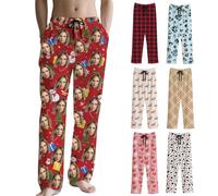 Bas de Pyjama Homme Personnalisé Avec Photo de visage Pantalon de Pyjama Femme Personnalisée Avec Photo d’animal de compagnie Idee Cadeau Rigolo Noël Anniversaire Halloween pour Couples Famille Amis