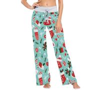 Bas de pyjama pour femme avec cordon de serrage - Jambes larges et confortables - Pour Noël, Motif de chaussette de Noël, L