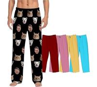 Bas de Pyjama pour personnalisé avec Photo de Visage - Pantalon de Pyjama personnalisé avec Visage d'animaux de Compagnie - Pyjamas rigolos pour la Famille - Convient aux Hommes et aux Femmes