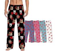 Bas de Pyjama pour personnalisé avec Photo de Visage - Pantalon de Pyjama personnalisé avec Visage d'animaux de Compagnie - Pyjamas rigolos pour la Famille - Convient aux Hommes et aux Femmes