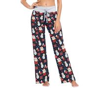 Bas de pyjama rouge avec cordon de serrage pour femme Motif Père Noël Bonhomme de neige décontracté Jambe large confortable, Chaussette de Noël rouge motif bonhomme de neige, XS