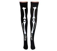 Bas de squelettes d'Halloween, squelette sur les chaussettes de genou, crâne effrayant des cuisses de cuisses hautes, bas de cosplay d'horreur pour adultes, collants déguisés en halloween