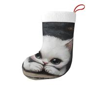 Bas décoratifs de Noël WHJSHOP blanc avec motif chat gourmand pour fête de Noël