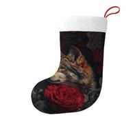 Bas décoratifs de Noël WHJSHOP Wolf Among The Red Roses Pattern for Christmas Holiday Party