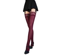 Bas en dentelle en microfibre 60 deniers Taille S à 4XL, bordeaux, S-M