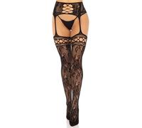 Bas en dentelle rose fran aise avec couture arri re et porte-jarretelles attach .